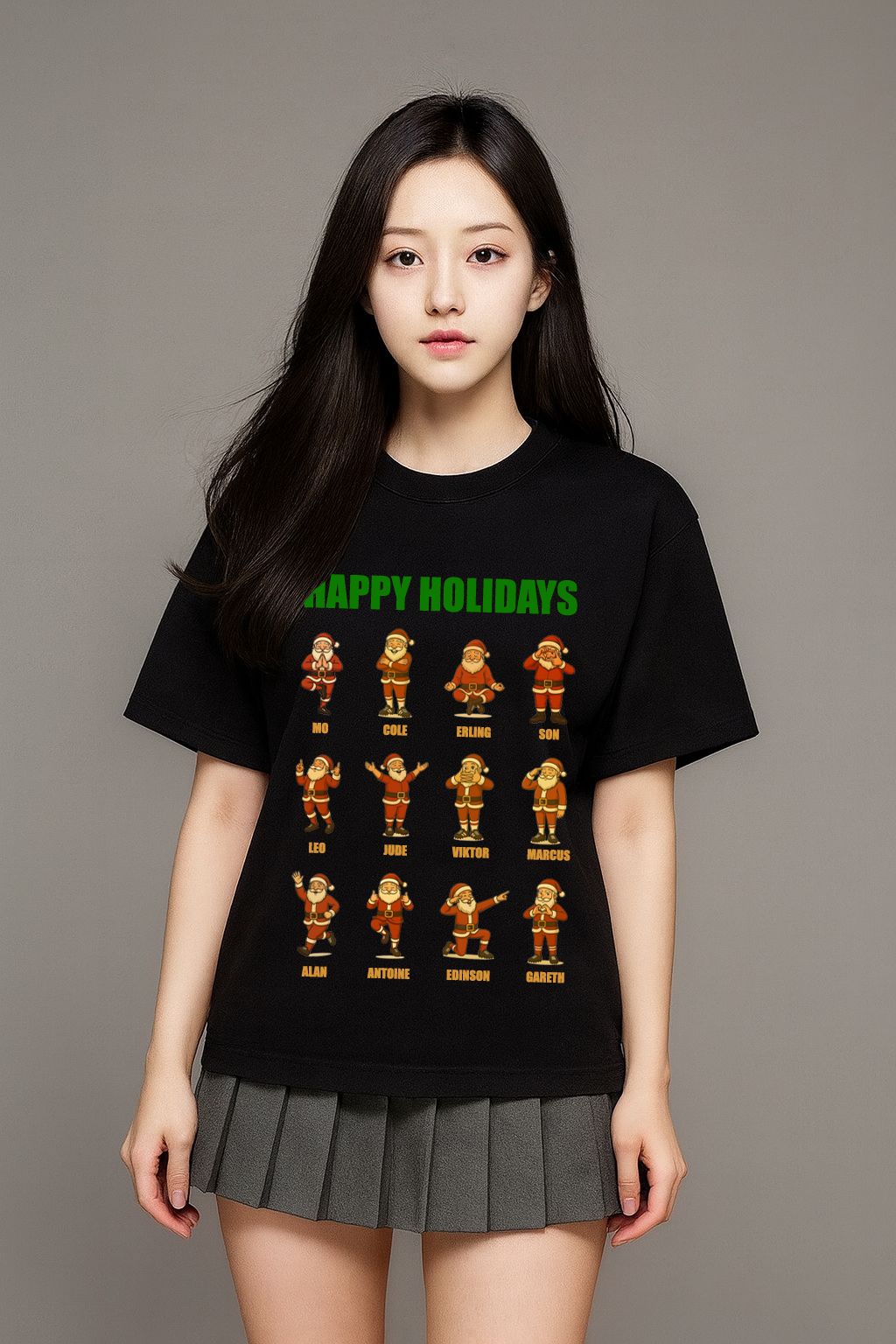 A lady wearing a black t-shirt-12 celebrations made by Unique for Fans