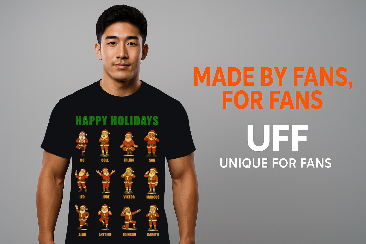 A man wearing a black t-shirt-12 celebrations made by Unique for Fans