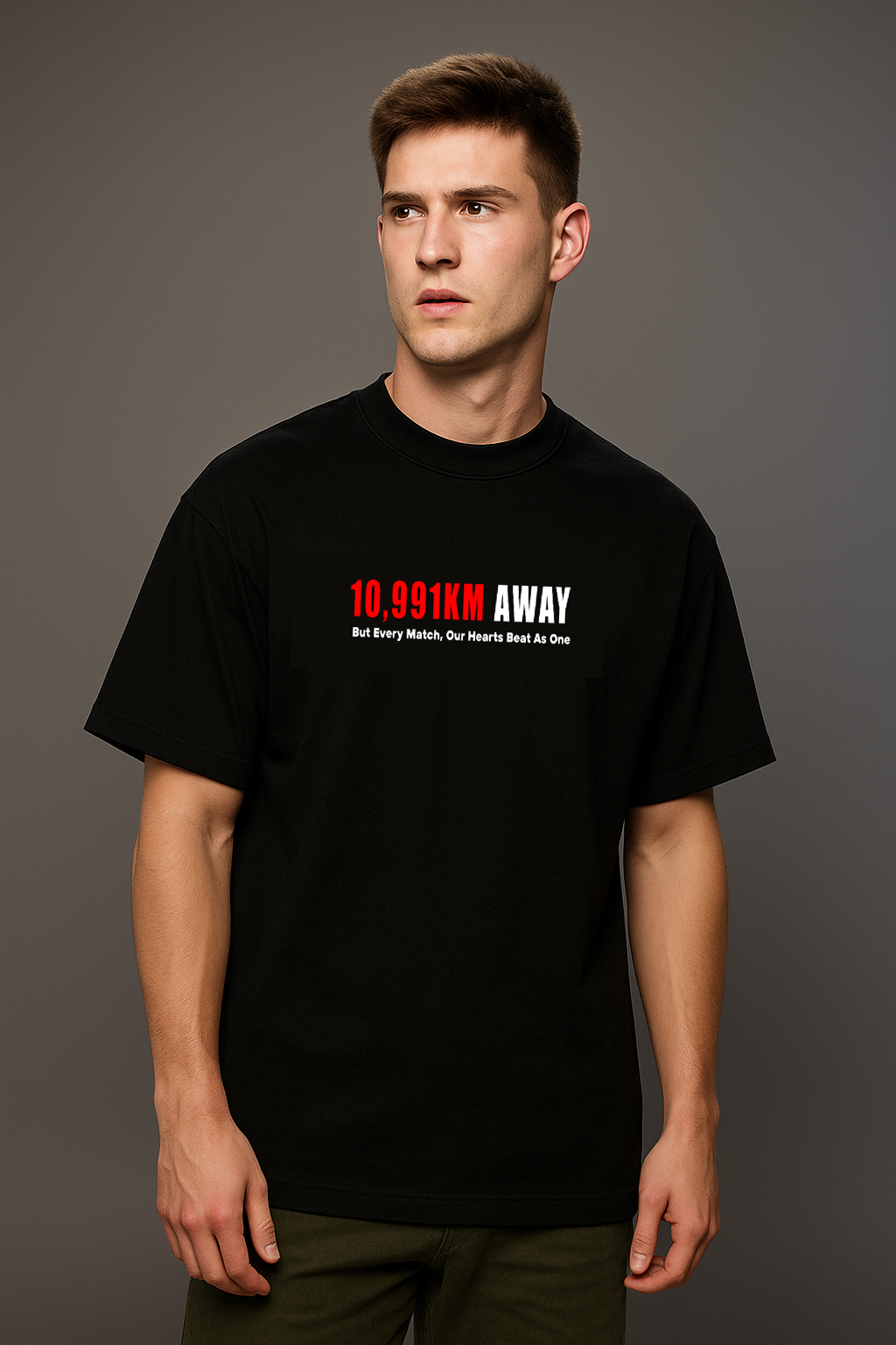 Man wearing a black t-shirt with 10991