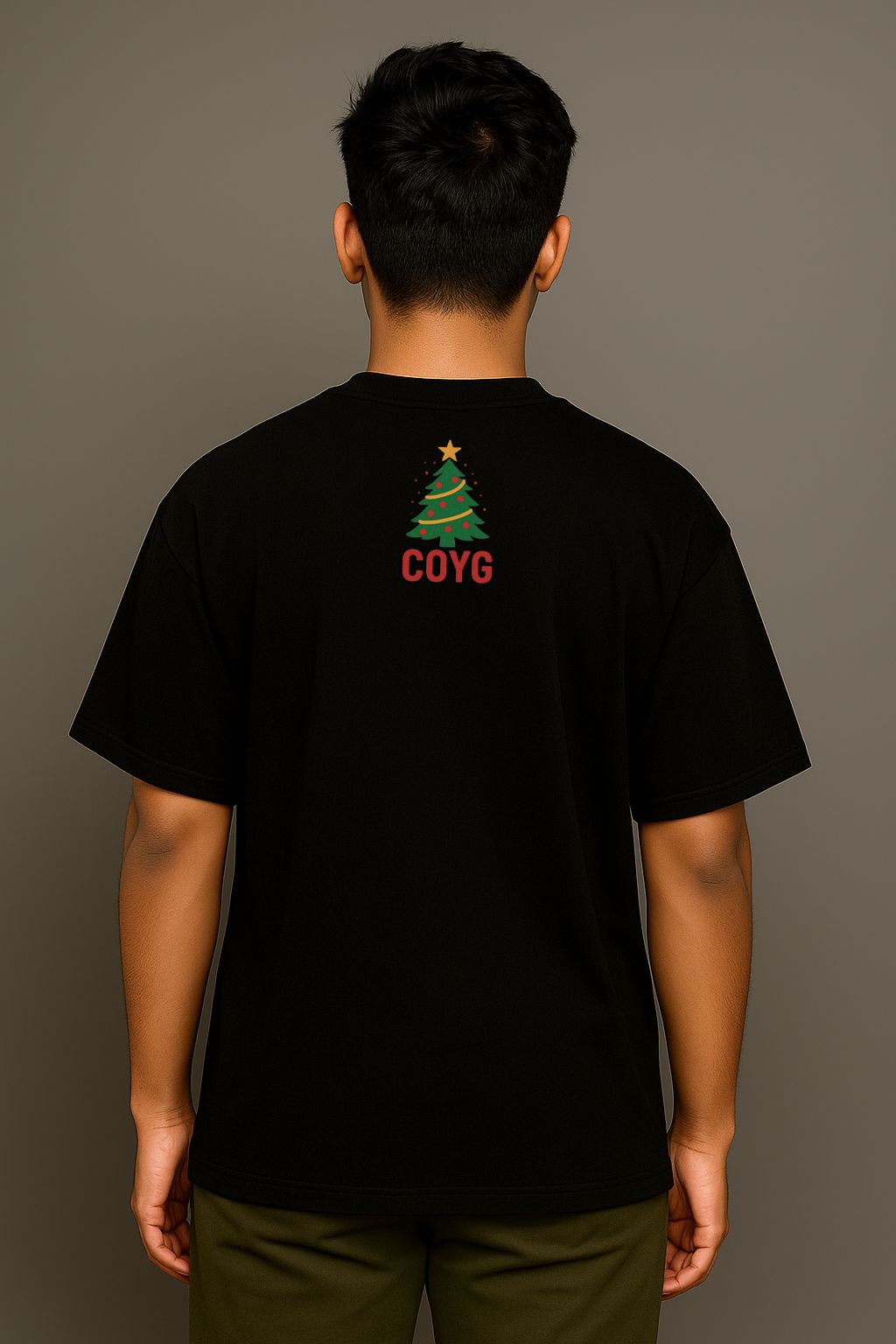 A man wearing a black Trust-the-Process-with COYG T-Shirt at the back made by Unique for Fans