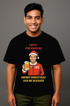 A man wearing a black Trust-the-Process T-Shirt made by Unique for Fans