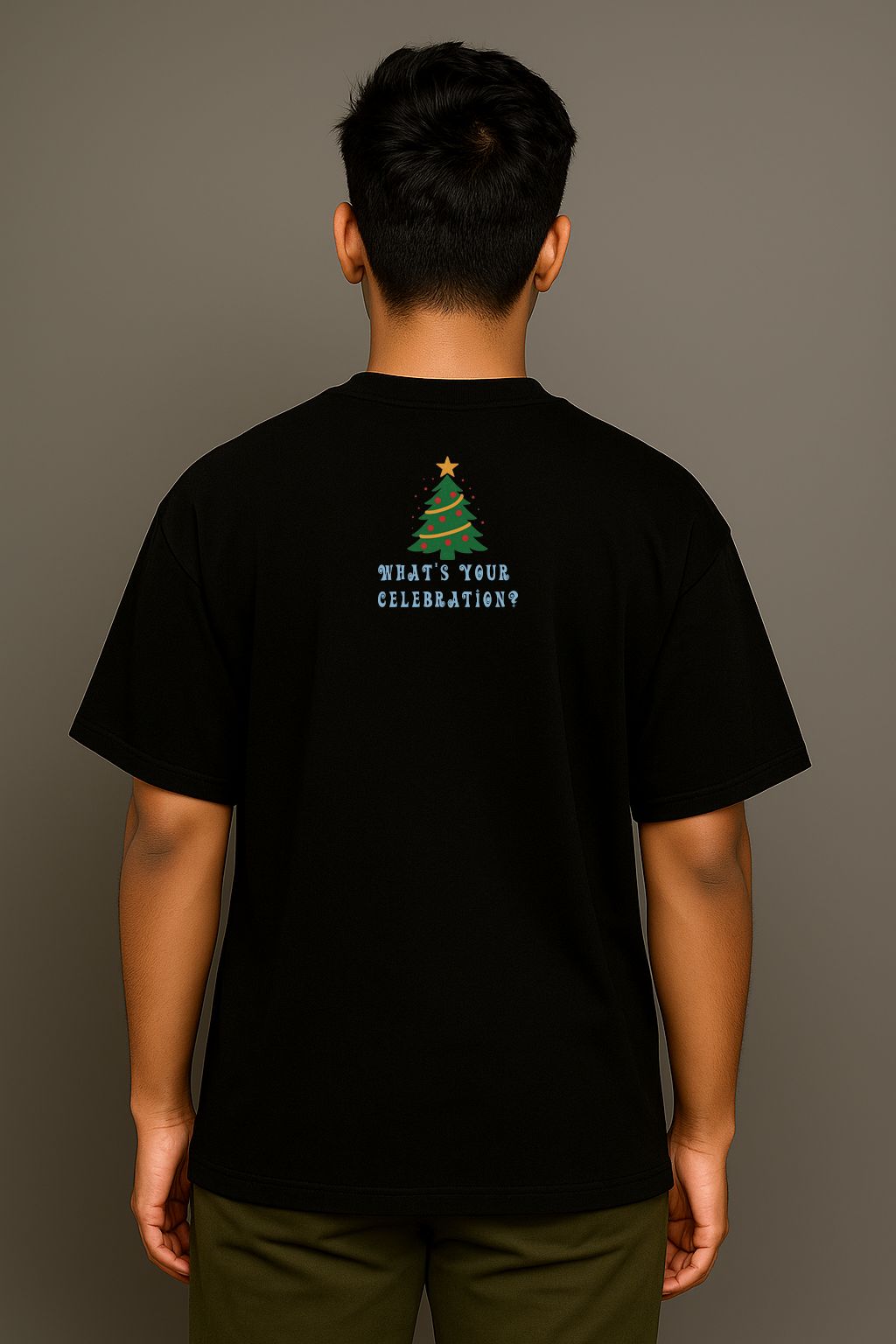 A man wearing a black Meditate t shirt back made by Unique for Fans