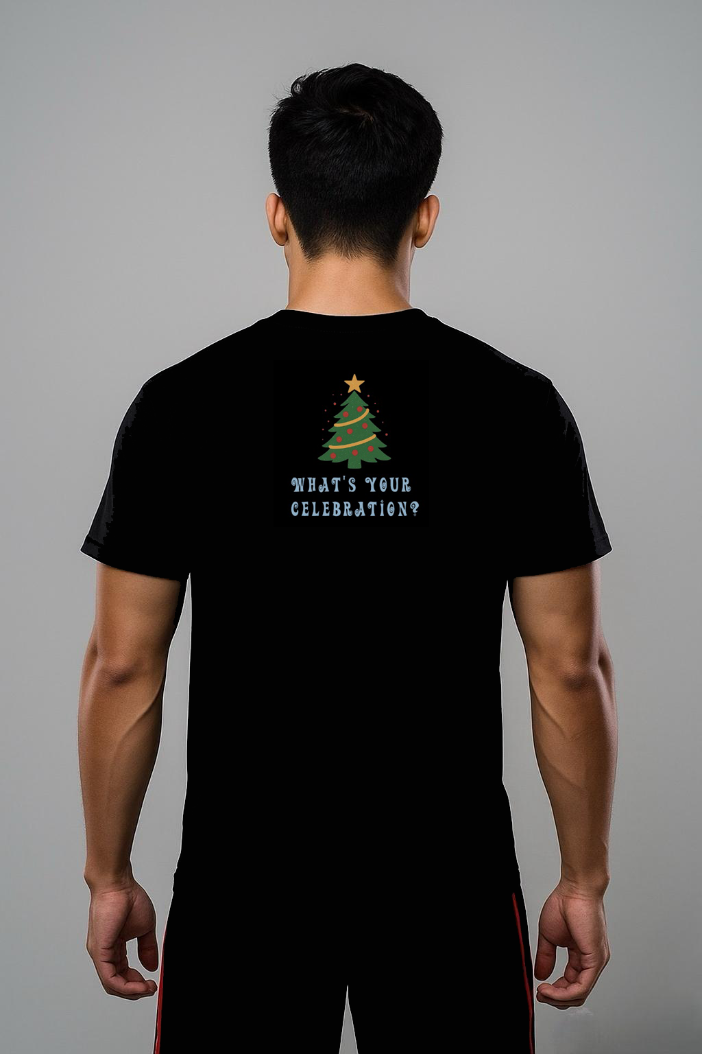 A man wearing a black Meditate t-shirt back made by Unique for Fans